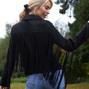 SHEIN Zip Up Fringe Trim Jacket S